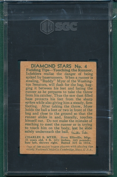 1934-36 Diamond Stars #4 Buddy Myer SGC 3.5 *1935*