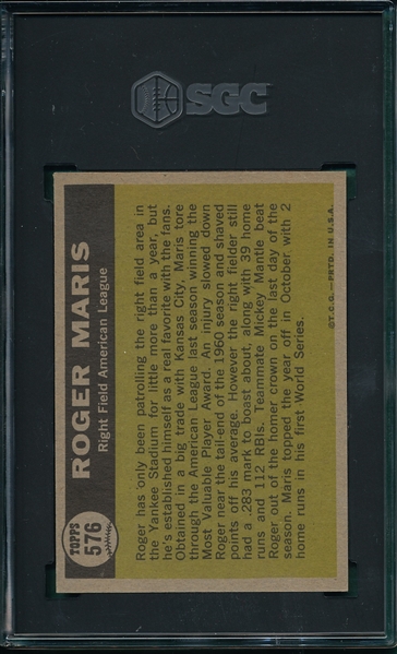 1961 Topps #576 Roger Maris, AS, SGC 7 *Hi #*