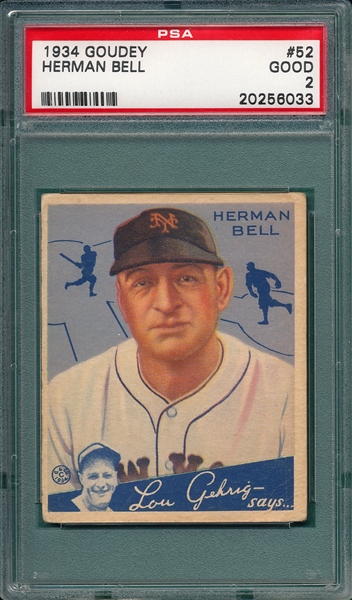 1934 Goudey #52 Herman Bell PSA 2