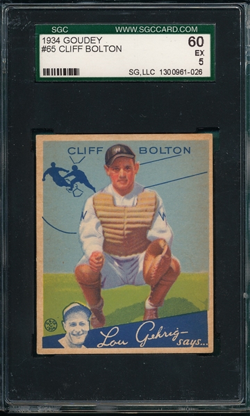 1934 Goudey #65 Cliff Bolton SGC 60