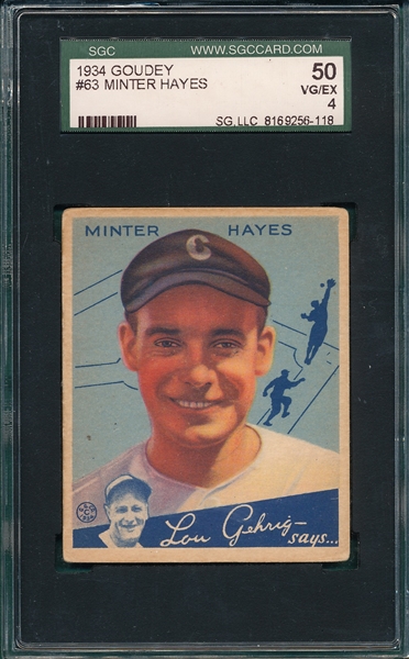 1934 Goudey #63 Minter Hayes SGC 50