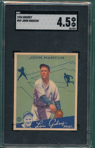1934 Goudey #69 John Marcum SGC 4.5