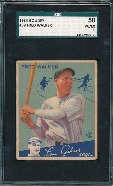 1934 Goudey #39 Fred Walker SGC 50