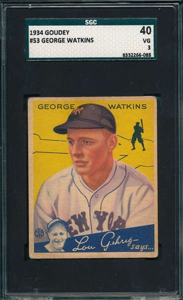 1934 Goudey #53 George Watkins SGC 40