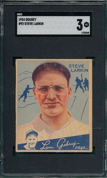 1934 Goudey #92 Steve Larkin SGC 3 *Hi #*