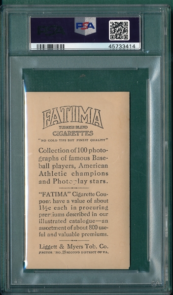 1914 T222 Rube Oldring Fatima Cigarettes PSA 2 (MC)