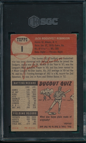1953 Topps #1 Jackie Robinson SGC 3.5 