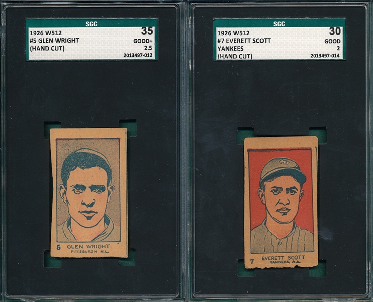 1926 W512 #5 Wright & #7 Scott, Yankees, Lot of (2) SGC