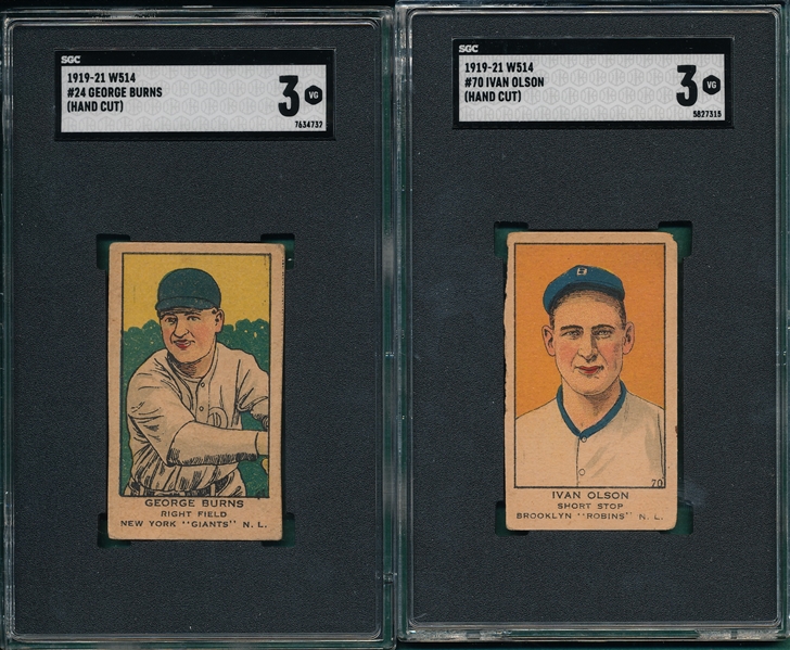1919-21 W514 #24 Burns & #70 Olson, Lot of (2) SGC