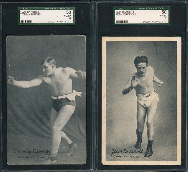 1921 Exhibits Boxing PCs Burns & Driscoll, Lot of of (2) SGC 50