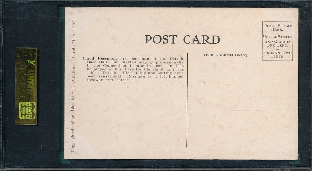 1907 Dietsche Post Cards, Rossman, Tigers, SGC 50