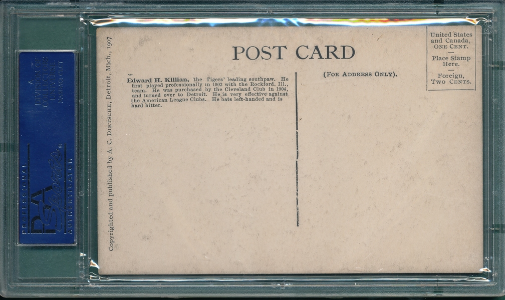1907 Dietsche Post Cards, Killian, Tigers, PSA 4