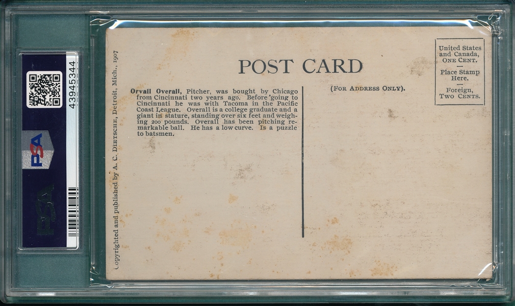 1907 Dietsche Post Cards, Overall, Cubs, PSA 4