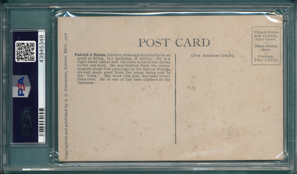 1907 Dietsche Post Cards, Moran, Cubs, PSA 3