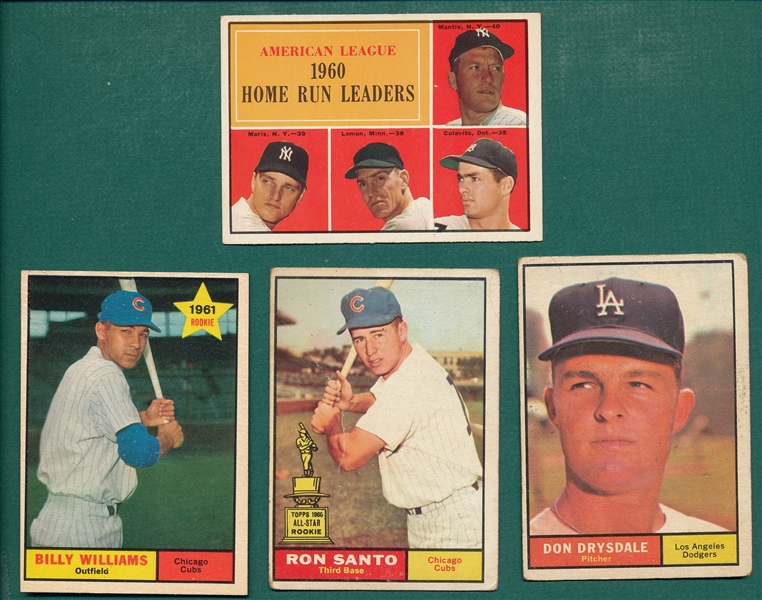 1961 Topps Lot of (4) W/ Mantle & Santo, Rookie