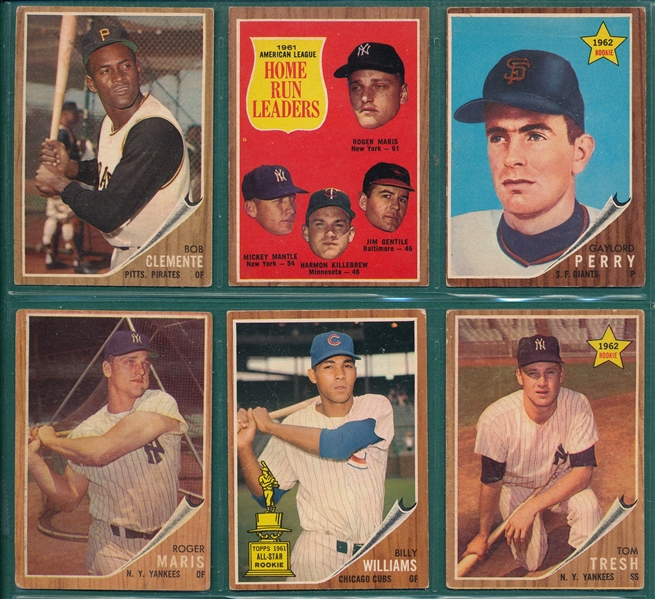 1962 Topps Lot of (6) W/ Mantle & Clemente