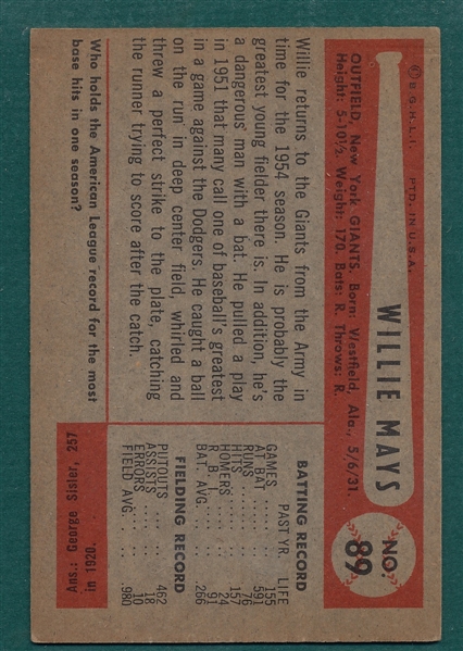 1954 Bowman #89 Willie Mays 