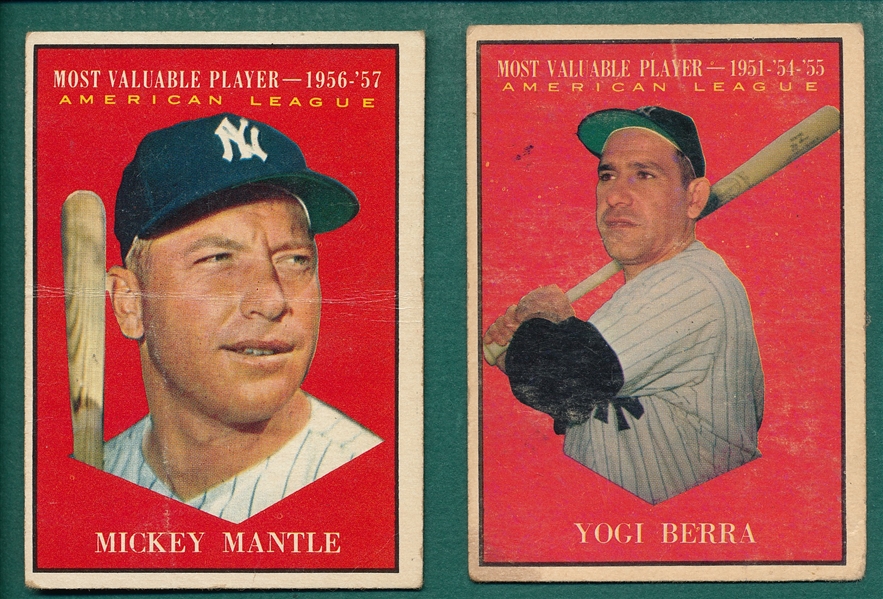 1961 Topps #472 Berra & #475 Mantle, MVPs, Lot of (2)