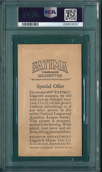1913 T200 Philadelphia Americans Fatima Cigarettes PSA 2