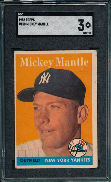 1958 Topps #150 Mickey Mantle SGC 3