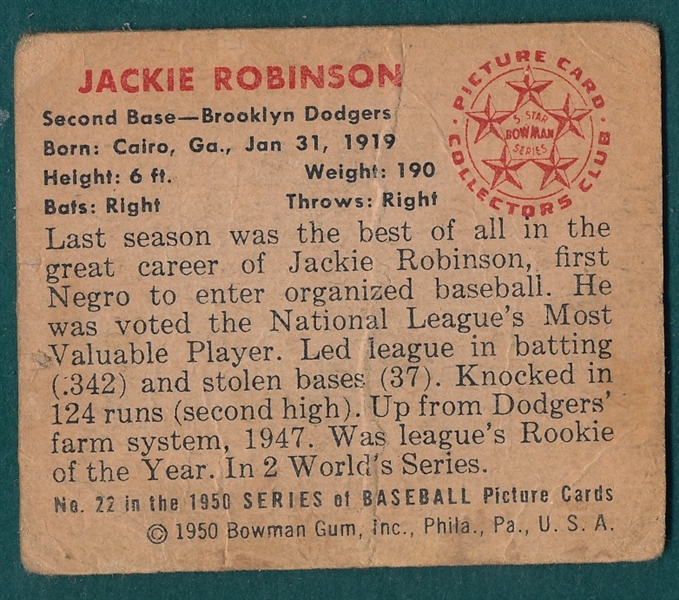 1950 Bowman #22 Jackie Robinson