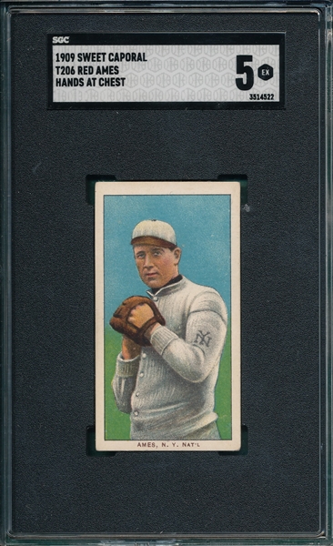 1909-1911 T206 Ames, Hands at Chest, Sweet Caporal Cigarettes SGC 5