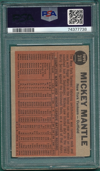 1962 Topps #318 The Switch Hitter W/ Mantle, PSA 2 (MC)