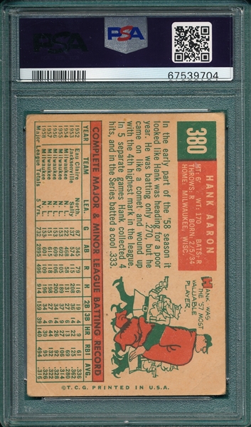 1959 Topps #380 Hank Aaron PSA 2
