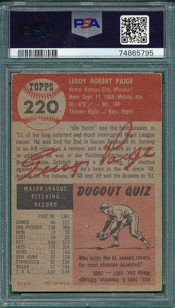 1953 Topps #220 Satchell Paige PSA 3