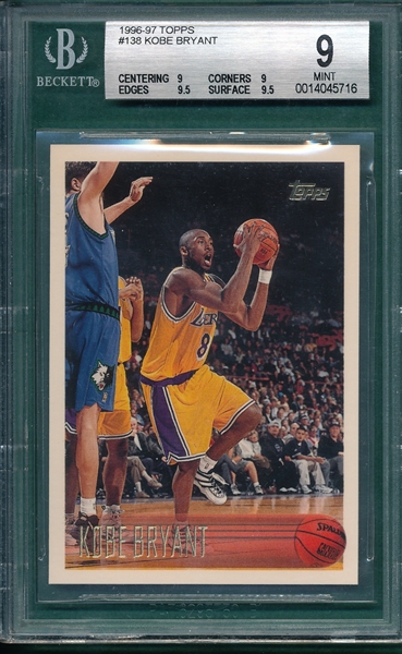 1996 Topps #138 Kobe Bryant Beckett 9 *Rookie*