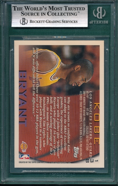 1996 Topps #138 Kobe Bryant Beckett 9 *Rookie*