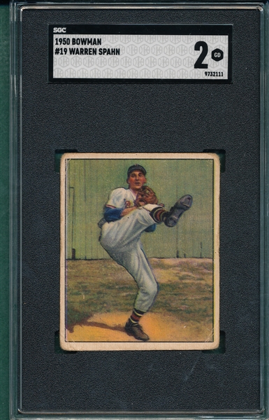 1950 Bowman #19 Warren Spahn SGC 2