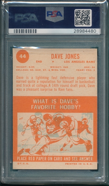 1963 Topps Football #44 Dave Jones PSA 6 *Rookie*