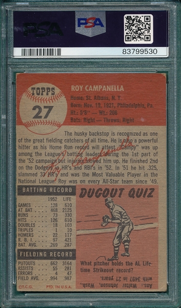 1953 Topps #27 Roy Campanella PSA 3
