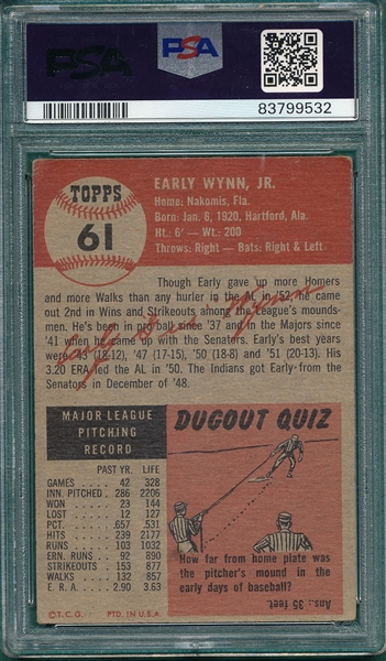 1953 Topps #61 Early Wynn PSA 3