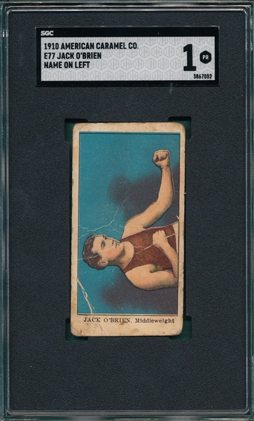 1910 E77 Jack O'Brien, Name On Left, American Caramel Co. SGC 1