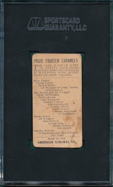 1910 E77 Jack O'Brien, Name On Left, American Caramel Co. SGC 1