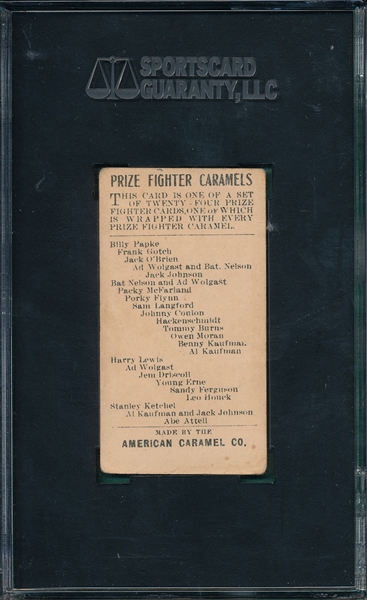 1910 E77 Tommy Burns, Name On Left, American Caramel Co. SGC 45