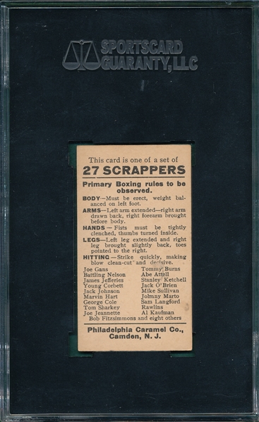 1910 E79 James Jefferies, 27 Scrappers, Philadelphia Caramel Co. SGC 60