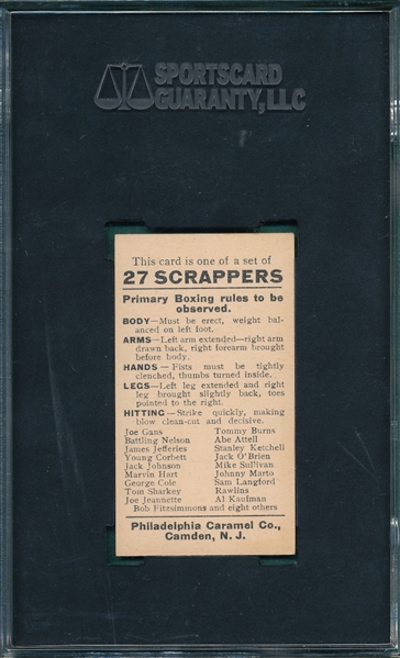 1910 E79 Arm & Clinched Fist, Wrong Way, 27 Scrappers, Philadelphia Caramel Co. SGC 80