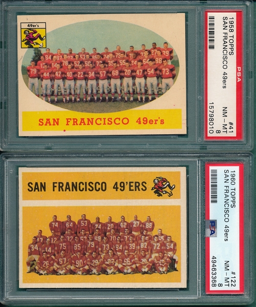 1958/60 Topps Football 49er's Team Cards, Lot of (2) PSA 8