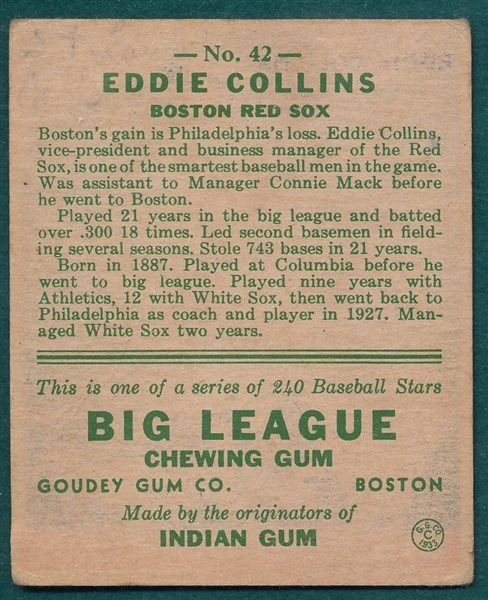 1933 Goudey #42 Eddie Collins 