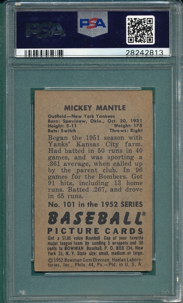 1952 Bowman #101 Mickey Mantle PSA 4.5