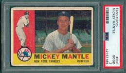 1960 Topps #350 Mickey Mantle, PSA 2