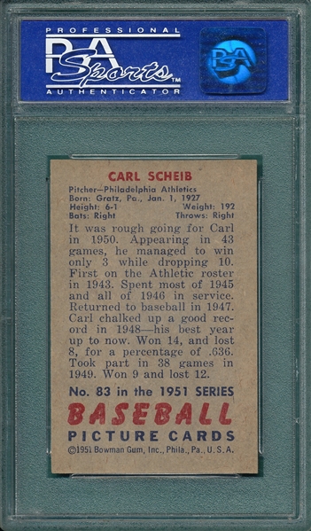 1951 Bowman #83 Carl Scheib PSA 7