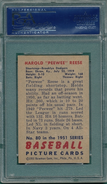 1951 Bowman #80 Pee Wee Reese PSA 6