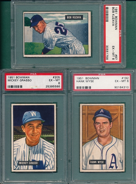 1951 Bowman #97, 192 & #205, Lot of (3), PSA 6