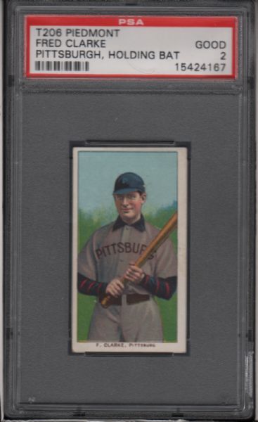 1909-11 T206 Piedmont Fred Clarke Pittsburgh, Holding Bat PSA 2