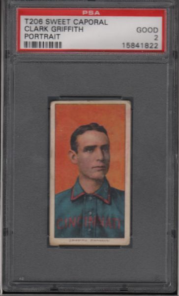 1909-11 T206 Sweet Caporal Clark Griffith Portrait PSA 2