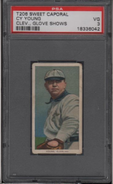 1909-11 T206 Sweet Caporal Cy Young Clev., Glove Shows PSA 3